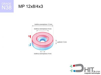 MP 12x8/4x3 N38 - magnesy w kształcie pierścienia