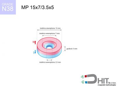 MP 15x7/3.5x5 N38 - magnesy w kształcie pierścienia