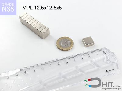 MPL 12.5x12.5x5 N38 magnes neodymowy płytkowy