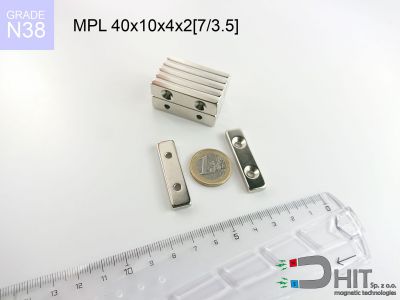 MPL 40x10x4x2[7/3.5] N38 - magnesy neodymowe płytkowe