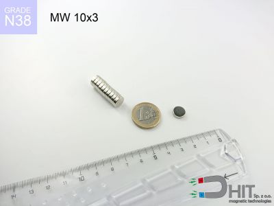 MW 10x3 N38 - magnesy w kształcie walca