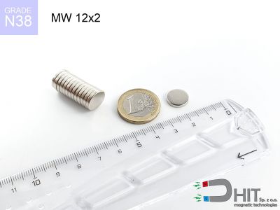 MW 12x2 N38 - magnesy w kształcie walca