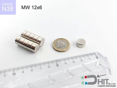 MW 12x6 N38 - magnesy neodymowe walcowe