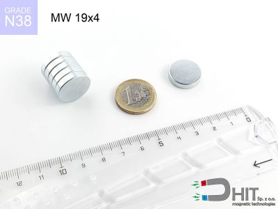 MW 19x4 N38 - neodymowe magnesy walcowe