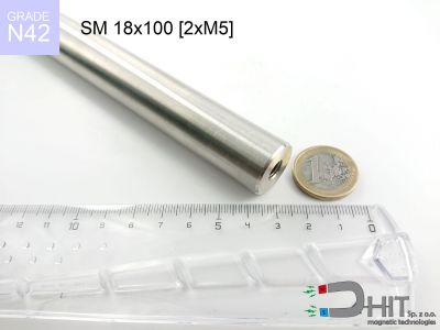 SM 18x100 [2xM5] N42 - wałki magnetyczne z magnesami