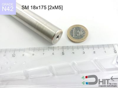 SM 18x175 [2xM5] N42 - separatory wałki magnetyczne z magnesami