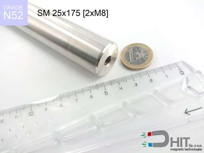 SM 25x175 [2xM8] N52 - separatory wałki magnetyczne z neodymowymi magnesami
