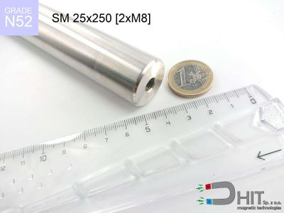 SM 25x250 [2xM8] N52 - separatory pałki magnetyczne z magnesami neodymowymi