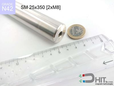 SM 25x350 [2xM8] N42 - separatory wałki magnetyczne z neodymowymi magnesami