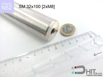 SM 32x100 [2xM8] N52 - wałki magnetyczne z magnesami