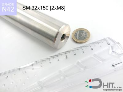 SM 32x150 [2xM8] N42 - separatory pałki magnetyczne z magnesami neodymowymi