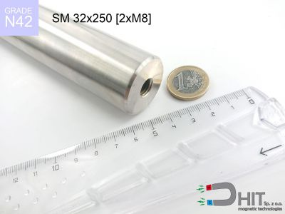 SM 32x250 [2xM8] N42 - separatory pałki magnetyczne z magnesami