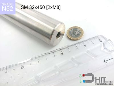 SM 32x450 [2xM8] N52 - separatory pałki magnetyczne z neodymowymi magnesami