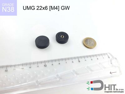 UMGGW 22x6 [M4] GW N38 - magnesy z gwintem w gumie
