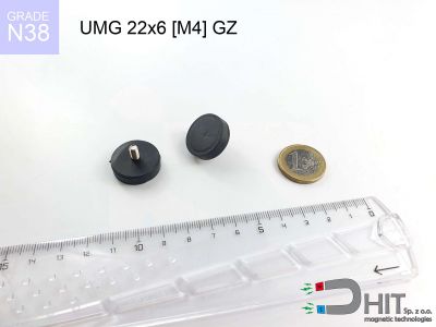 UMGGZ 22x6 [M4] GZ N38 - gwintowane magnesy neodymowe w gumie