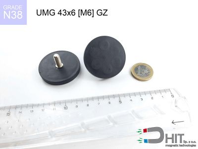 UMGGW 43x6 [M6] GZ N38 - gwintowane magnesy neodymowe w gumie