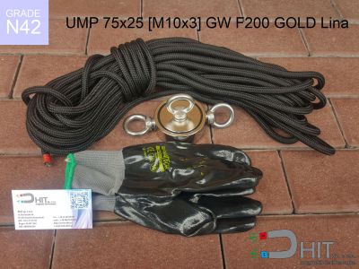 UMP 75x25 [M10x3] GW F200 GOLD Lina N42 - uchwyty magnetyczne do łowienia w wodzie