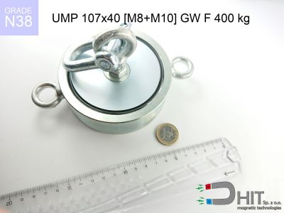 UMP 107x40 [M8+M10] GW F 400 kg N38 - magnesy neodymowe do poszukiwań w wodzie