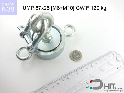 UMP 67x28 [M8+M10] GW F120 kg N38 - uchwyty magnetyczne do szukania w wodzie