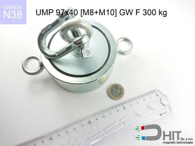 UMP 97x40 [M8+M10] GW F300 kg N38 - magnetyczne uchwyty do poszukiwań w wodzie