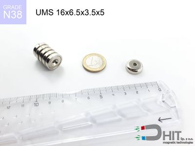 UMS 16x6.5x3.5x5 N38 - uchwyty magnetyczne z otworem stożkowym
